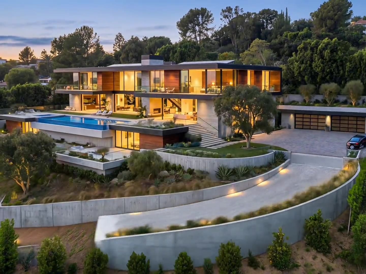 Cinematic still of the secluded Mulholland canyon property.